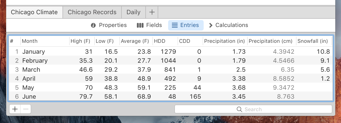 The Entries pane