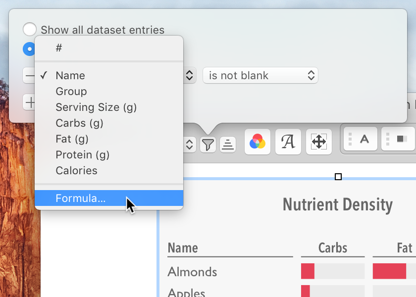 To use a formula, choose Formula… instead of a dataset field.